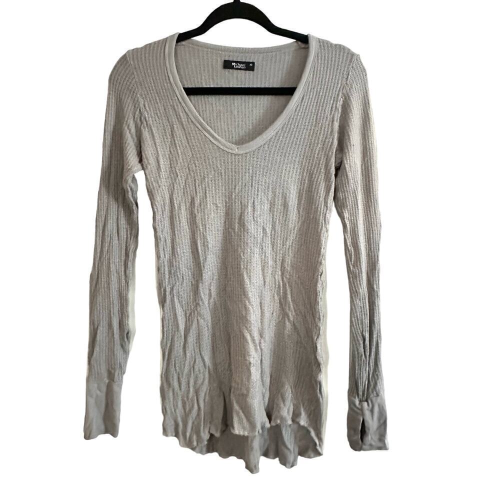NWT Michael Lauren REVOLVE Gray Waffle Knot Long Sleeve Tunic Top Thumbholes XS
